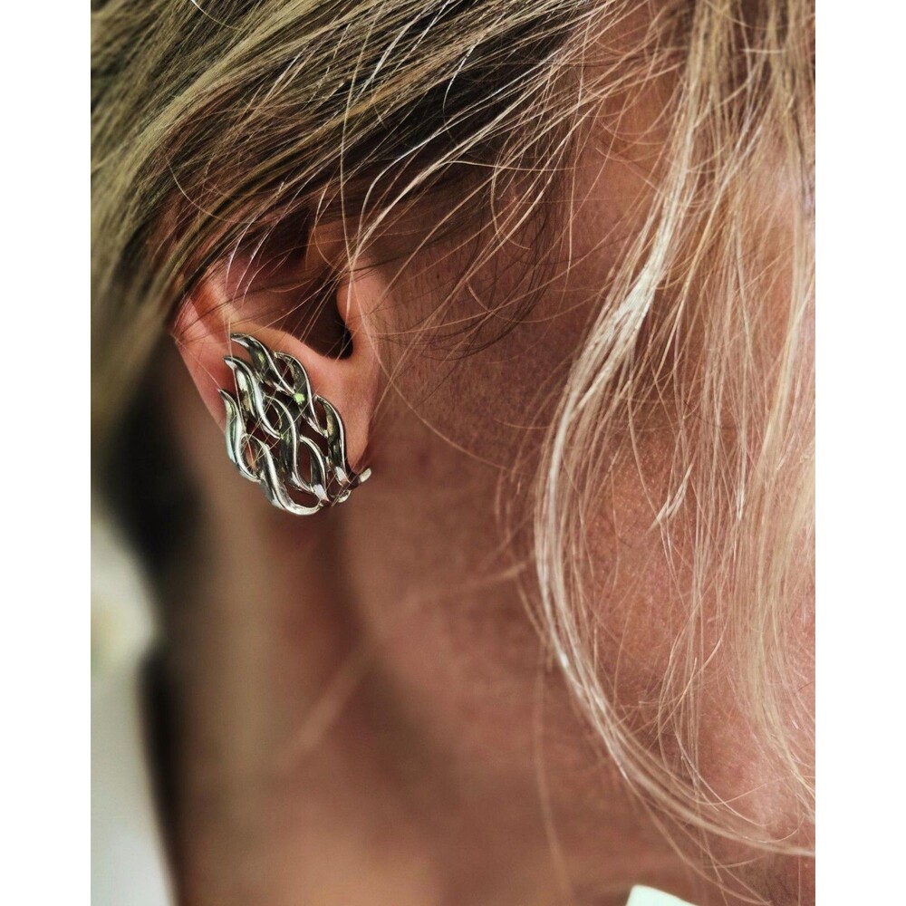 TRIFARI Vintage Cutout Wave Flame Silver Tone Clip-on Earrings